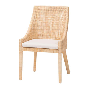 Baxton Studio bali Bali Beata Natural Rattan Dining Chair - Handcrafted Wingback Accent with Removable Cushion & Coastal Charm Beata-Light Honey/Wooden-Cushioned-DC