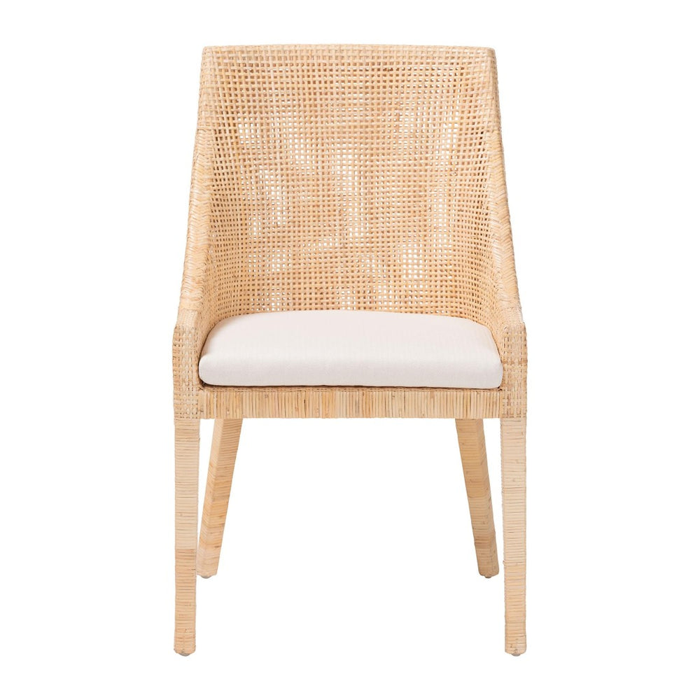Baxton Studio bali Bali Beata Natural Rattan Dining Chair - Handcrafted Wingback Accent with Removable Cushion & Coastal Charm Beata-Light Honey/Wooden-Cushioned-DC
