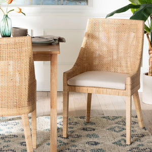 Baxton Studio bali Bali Beata Natural Rattan Dining Chair - Handcrafted Wingback Accent with Removable Cushion & Coastal Charm Beata-Light Honey/Wooden-Cushioned-DC
