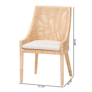 Baxton Studio bali Bali Beata Natural Rattan Dining Chair - Handcrafted Wingback Accent with Removable Cushion & Coastal Charm Beata-Light Honey/Wooden-Cushioned-DC