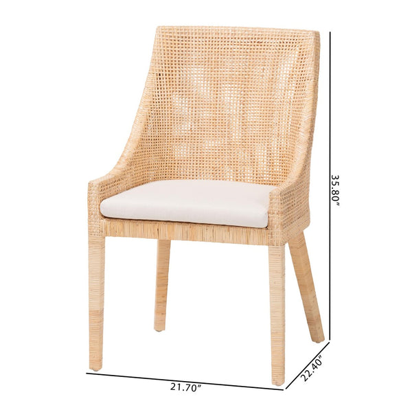 Baxton Studio bali Bali Beata Natural Rattan Dining Chair - Handcrafted Wingback Accent with Removable Cushion & Coastal Charm Beata-Light Honey/Wooden-Cushioned-DC