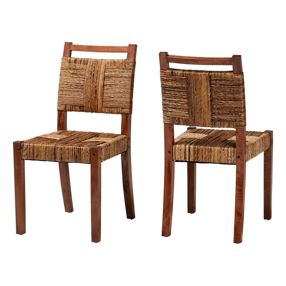 Baxton Studio bali Chabela Handwoven Seagrass Dining Chair Set of 2 – Rustic Mango Wood Frame, Boho Chic Comfort Cordoba-Type B-Light Brown Wood/Natural Weave-DC-KD Box