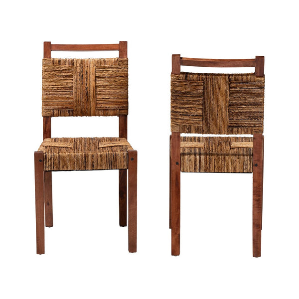 Baxton Studio bali Chabela Handwoven Seagrass Dining Chair Set of 2 – Rustic Mango Wood Frame, Boho Chic Comfort Cordoba-Type B-Light Brown Wood/Natural Weave-DC-KD Box