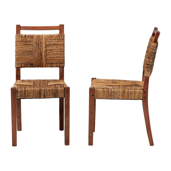 Baxton Studio bali Chabela Handwoven Seagrass Dining Chair Set of 2 – Rustic Mango Wood Frame, Boho Chic Comfort Cordoba-Type B-Light Brown Wood/Natural Weave-DC-KD Box