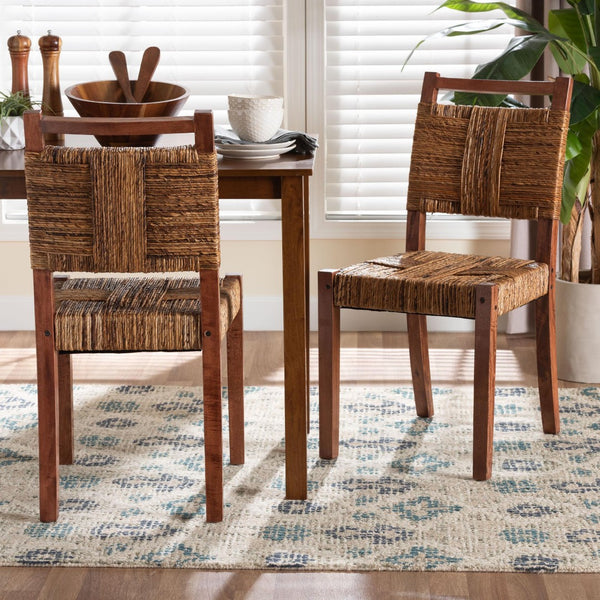 Baxton Studio bali Chabela Handwoven Seagrass Dining Chair Set of 2 – Rustic Mango Wood Frame, Boho Chic Comfort Cordoba-Type B-Light Brown Wood/Natural Weave-DC-KD Box