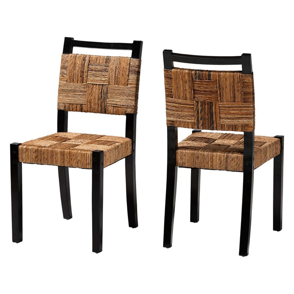 Baxton Studio bali Raniya Handwoven Seagrass Dining Chair Set of 2 - Rustic Boho Style with Solid Mango Wood Frame Cordoba-Type C-Black Wood/Natural Weave-DC-KD Box