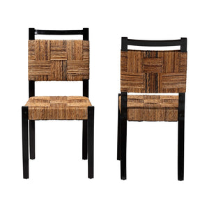 Baxton Studio bali Raniya Handwoven Seagrass Dining Chair Set of 2 - Rustic Boho Style with Solid Mango Wood Frame Cordoba-Type C-Black Wood/Natural Weave-DC-KD Box
