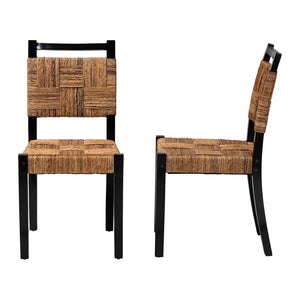 Baxton Studio bali Raniya Handwoven Seagrass Dining Chair Set of 2 - Rustic Boho Style with Solid Mango Wood Frame Cordoba-Type C-Black Wood/Natural Weave-DC-KD Box