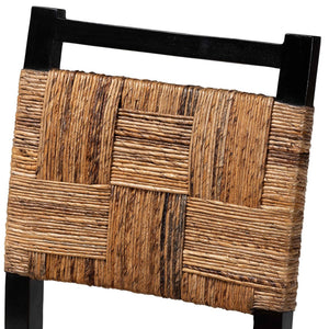 Baxton Studio bali Raniya Handwoven Seagrass Dining Chair Set of 2 - Rustic Boho Style with Solid Mango Wood Frame Cordoba-Type C-Black Wood/Natural Weave-DC-KD Box