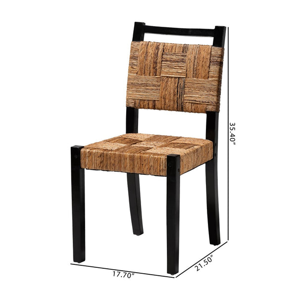 Baxton Studio bali Raniya Handwoven Seagrass Dining Chair Set of 2 - Rustic Boho Style with Solid Mango Wood Frame Cordoba-Type C-Black Wood/Natural Weave-DC-KD Box