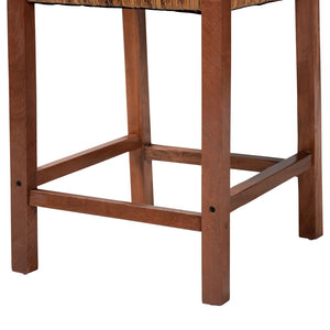 Baxton Studio bali Bali Chabela Seagrass Counter Stool Set of 2 - Handcrafted Mango Wood, Rustic Boho Kitchen Seating Luanda-Type B-Light Brown Wood/Natural Weave-CS-KD Box