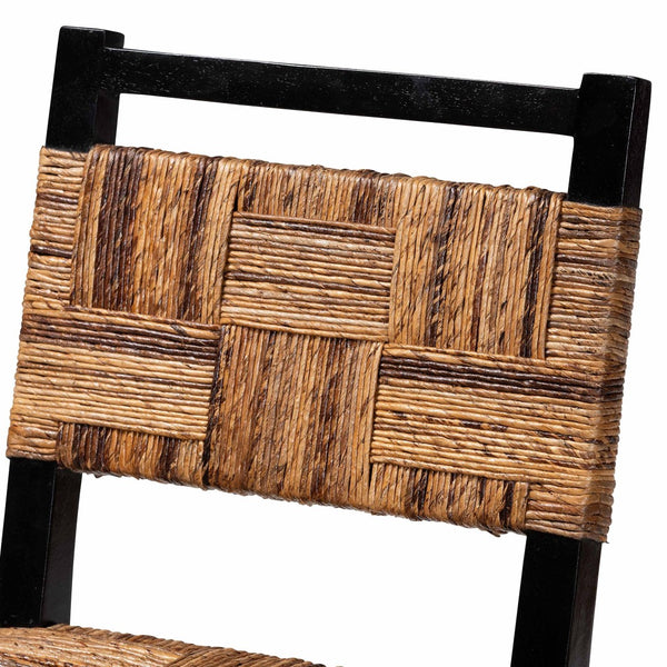 Baxton Studio bali Raniya Seagrass Counter Stool Set of 2 - Handcrafted Mango Wood, Rustic Boho Style for Kitchen Luanda-Type C-Black Wood/Natural-CS-KD Box