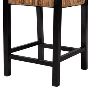 Baxton Studio bali Raniya Seagrass Counter Stool Set of 2 - Handcrafted Mango Wood, Rustic Boho Style for Kitchen Luanda-Type C-Black Wood/Natural-CS-KD Box