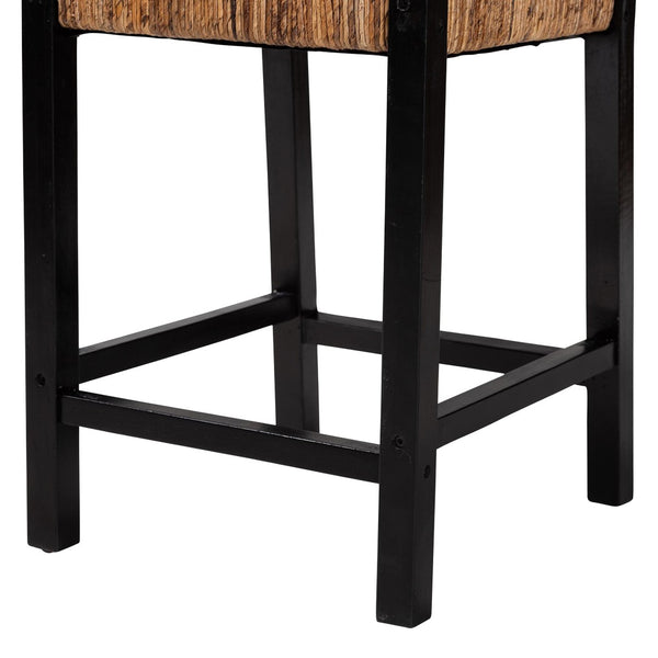 Baxton Studio bali Raniya Seagrass Counter Stool Set of 2 - Handcrafted Mango Wood, Rustic Boho Style for Kitchen Luanda-Type C-Black Wood/Natural-CS-KD Box