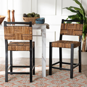 Baxton Studio bali Raniya Seagrass Counter Stool Set of 2 - Handcrafted Mango Wood, Rustic Boho Style for Kitchen Luanda-Type C-Black Wood/Natural-CS-KD Box