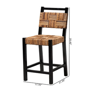 Baxton Studio bali Raniya Seagrass Counter Stool Set of 2 - Handcrafted Mango Wood, Rustic Boho Style for Kitchen Luanda-Type C-Black Wood/Natural-CS-KD Box