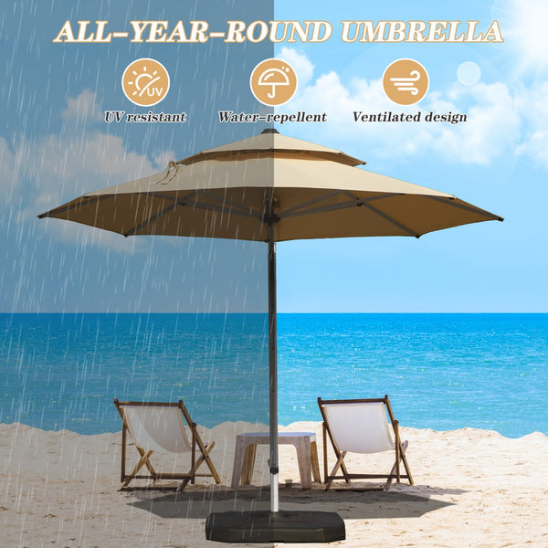 English Elm Round Cantilever Umbrella with Center Pole - 9-Rib Reinforced Aluminum Frame, 360° Pedal Rotate, Hydraulic Opening and 5-Position Tilt Adjustment for Superior Sun Protection Beige W1859P337923