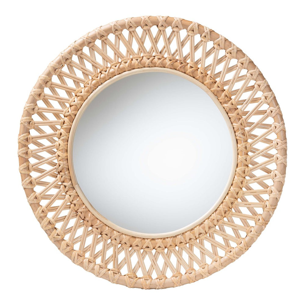 Baxton Studio bali Natural Rattan Wall Mirror - Handwoven Boho Coastal Decor for Bright Entryways & Living Rooms WS122-Natural Rattan-Mirror