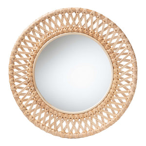 Baxton Studio bali Natural Rattan Wall Mirror - Handwoven Boho Coastal Decor for Bright Entryways & Living Rooms WS122-Natural Rattan-Mirror