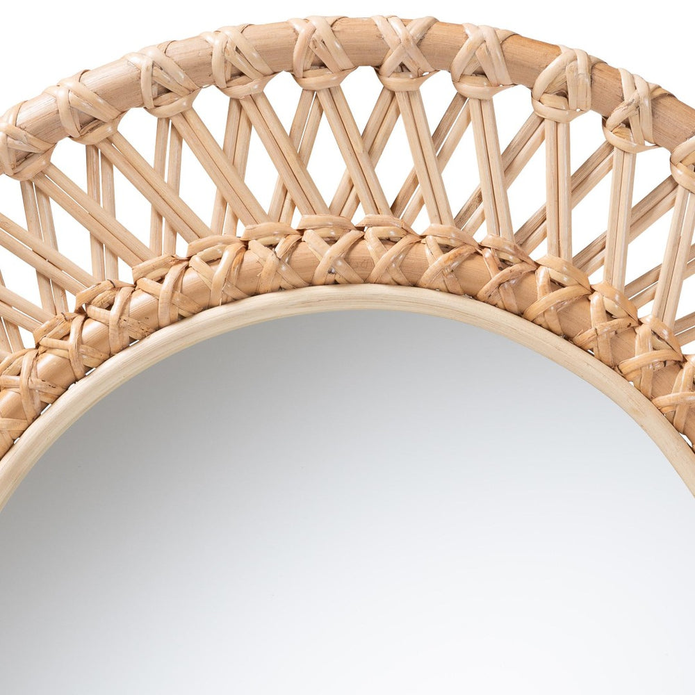 Baxton Studio bali Natural Rattan Wall Mirror - Handwoven Boho Coastal Decor for Bright Entryways & Living Rooms WS122-Natural Rattan-Mirror