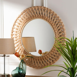 Baxton Studio bali Natural Rattan Wall Mirror - Handwoven Boho Coastal Decor for Bright Entryways & Living Rooms WS122-Natural Rattan-Mirror