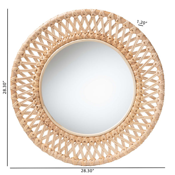 Baxton Studio bali Natural Rattan Wall Mirror - Handwoven Boho Coastal Decor for Bright Entryways & Living Rooms WS122-Natural Rattan-Mirror