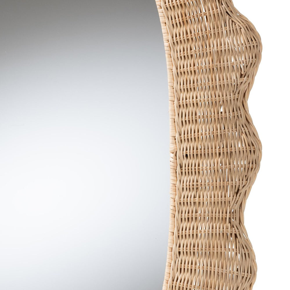 Baxton Studio bali Makoto Scalloped Rattan Wall Mirror - Handwoven Oval Frame, Boho Coastal Decor for Home Spaces WS125-Natural Rattan-Mirror