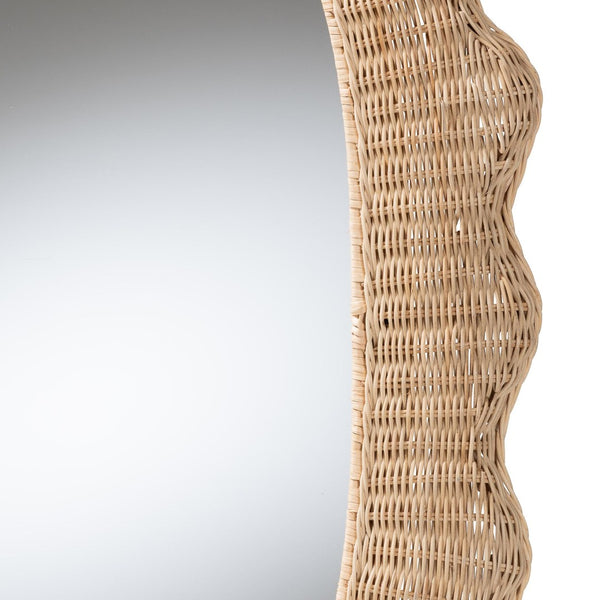 Baxton Studio bali Makoto Scalloped Rattan Wall Mirror - Handwoven Oval Frame, Boho Coastal Decor for Home Spaces WS125-Natural Rattan-Mirror