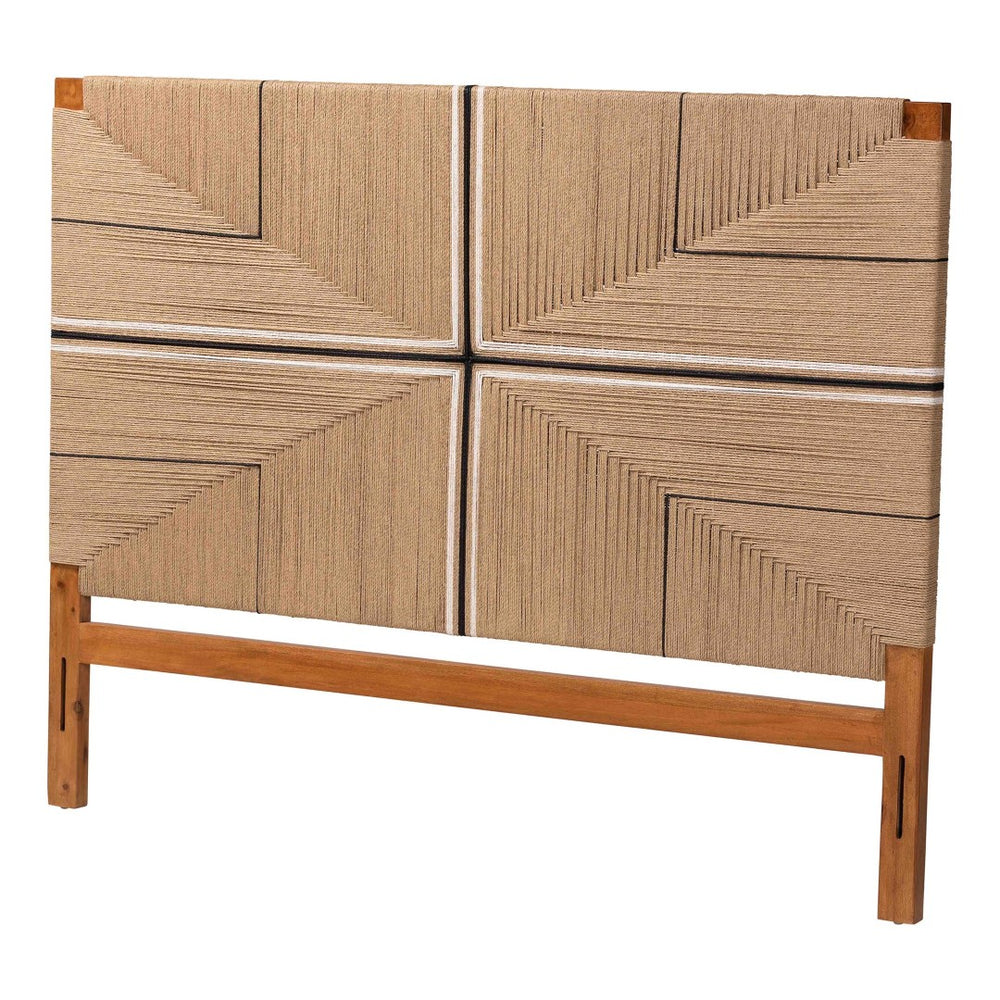 Baxton Studio bali Prita Handcrafted Mahogany Headboard with Geometric Paper Loom Design for Boho-Rustic Charm Queen Madeline-Brown-HB-Queen
