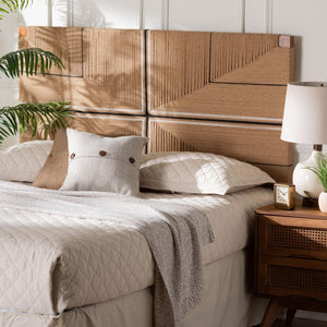 Baxton Studio bali Prita Handcrafted Mahogany Headboard with Geometric Paper Loom Design for Boho-Rustic Charm Queen Madeline-Brown-HB-Queen