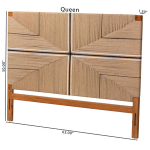 Baxton Studio bali Prita Handcrafted Mahogany Headboard with Geometric Paper Loom Design for Boho-Rustic Charm Queen Madeline-Brown-HB-Queen