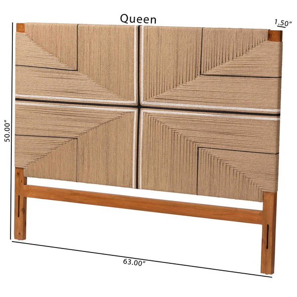 Baxton Studio bali Prita Handcrafted Mahogany Headboard with Geometric Paper Loom Design for Boho-Rustic Charm Queen Madeline-Brown-HB-Queen