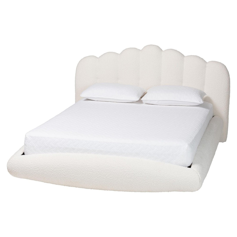 Baxton Studio Baxton Studio Grenier Modern Cream Boucle Floating Bed with Sculptural Headboard and Comfort Design Queen BBT61329-Floating Bed-Cream-Queen