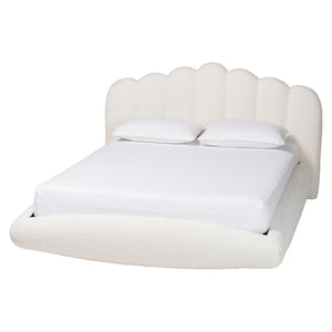 Baxton Studio Baxton Studio Grenier Modern Cream Boucle Floating Bed with Sculptural Headboard and Comfort Design Queen BBT61329-Floating Bed-Cream-Queen