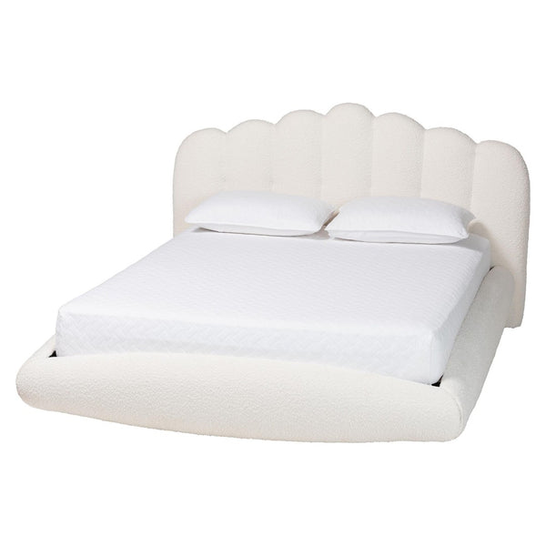 Baxton Studio Baxton Studio Grenier Modern Cream Boucle Floating Bed with Sculptural Headboard and Comfort Design Queen BBT61329-Floating Bed-Cream-Queen
