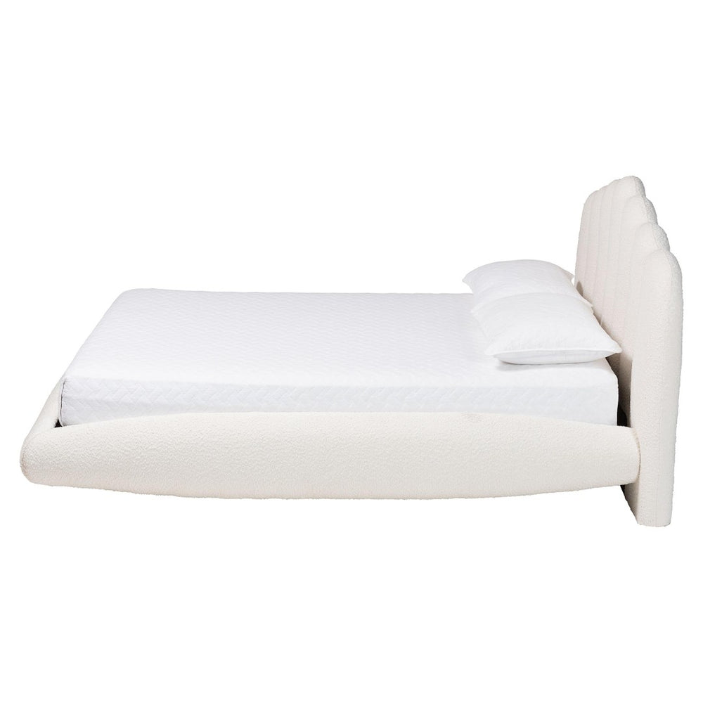 Baxton Studio Baxton Studio Grenier Modern Cream Boucle Floating Bed with Sculptural Headboard and Comfort Design Queen BBT61329-Floating Bed-Cream-Queen