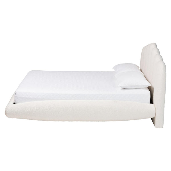 Baxton Studio Baxton Studio Grenier Modern Cream Boucle Floating Bed with Sculptural Headboard and Comfort Design Queen BBT61329-Floating Bed-Cream-Queen