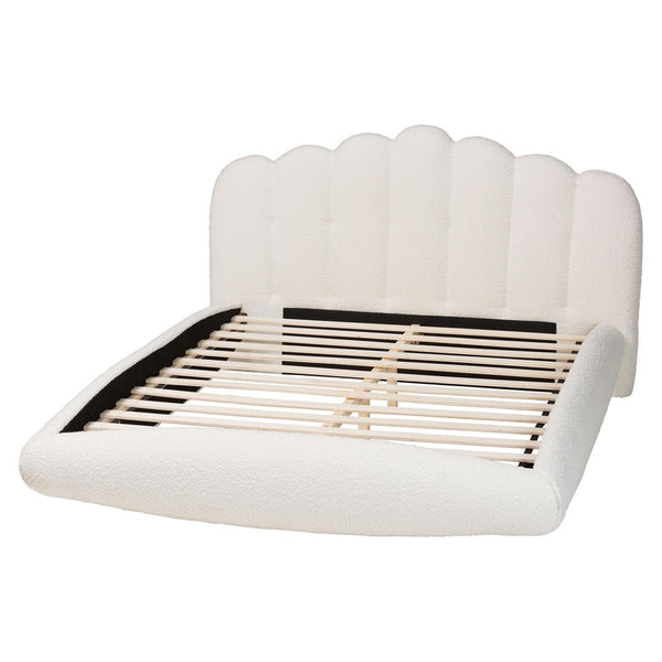 Baxton Studio Baxton Studio Grenier Modern Cream Boucle Floating Bed with Sculptural Headboard and Comfort Design Queen BBT61329-Floating Bed-Cream-Queen
