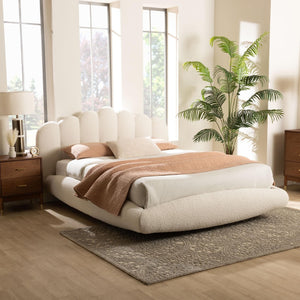 Baxton Studio Baxton Studio Grenier Modern Cream Boucle Floating Bed with Sculptural Headboard and Comfort Design Queen BBT61329-Floating Bed-Cream-Queen