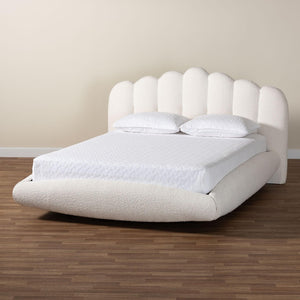 Baxton Studio Baxton Studio Grenier Modern Cream Boucle Floating Bed with Sculptural Headboard and Comfort Design Queen BBT61329-Floating Bed-Cream-Queen