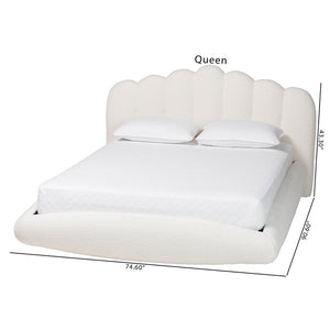 Baxton Studio Baxton Studio Grenier Modern Cream Boucle Floating Bed with Sculptural Headboard and Comfort Design Queen BBT61329-Floating Bed-Cream-Queen