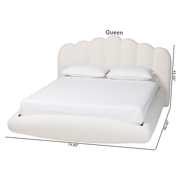 Baxton Studio Baxton Studio Grenier Modern Cream Boucle Floating Bed with Sculptural Headboard and Comfort Design Queen BBT61329-Floating Bed-Cream-Queen
