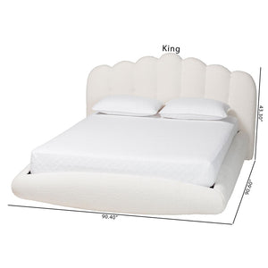 Baxton Studio Baxton Studio Grenier Modern Cream Boucle Floating Bed with Sculptural Headboard and Comfort Design Queen BBT61329-Floating Bed-Cream-Queen
