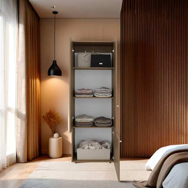 English Elm Armoir 66.9" H Natural Oak & White 3-Door Cabinet with 3 Shelves — Space-Saving, Durable, Eco-Friendly Storage B097P395915