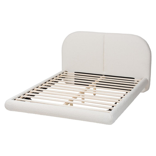 Baxton Studio Baxton Studio Cachet Floating Platform Bed – Elegant Cream Boucle Upholstered Minimalist Design King BBT61330-Floating Bed-Cream-King