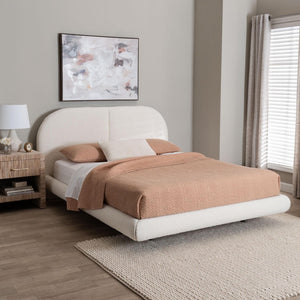 Baxton Studio Baxton Studio Cachet Floating Platform Bed – Elegant Cream Boucle Upholstered Minimalist Design King BBT61330-Floating Bed-Cream-King