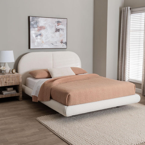 Baxton Studio Baxton Studio Cachet Floating Platform Bed – Elegant Cream Boucle Upholstered Minimalist Design King BBT61330-Floating Bed-Cream-King