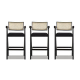 English Elm Milan 29.5" Modern Resin Webbing Back Bar Stool With Arms, Set Of 3, Ebony Black Boucle