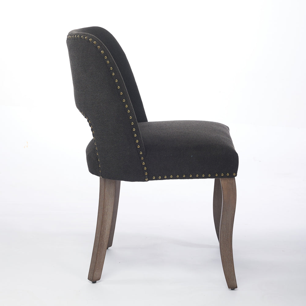 English Elm Wooden Modern Fabric Dining Chairs Set of 2 with Hollow-Out Back, Copper Nail Detail, Curved Legs Black W1143P372911