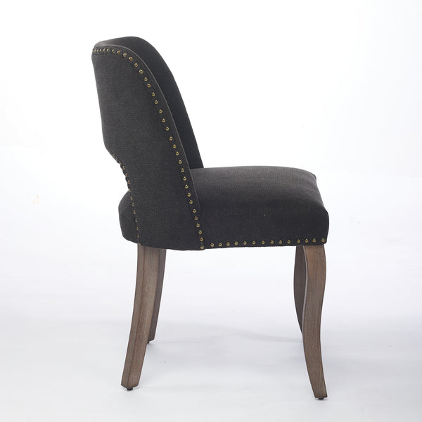 English Elm Wooden Modern Fabric Dining Chairs Set of 2 with Hollow-Out Back, Copper Nail Detail, Curved Legs Black W1143P372911